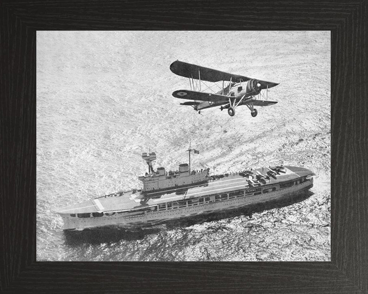 HMS Eagle (1918) Royal Navy Aircraft Carrier With Biplane Photo Print Wall Art Decor Posters, Prints, & Visual Artwork Hampshire Prints 10 x 8 Black Frame No