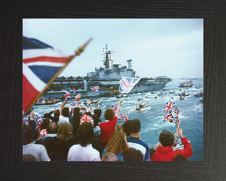 HMS Hermes (R12) Photo Print - Falklands Return - Royal Navy Centaur Class Aircraft Carrier Hampshire Prints 10 x 8 Black Frame No