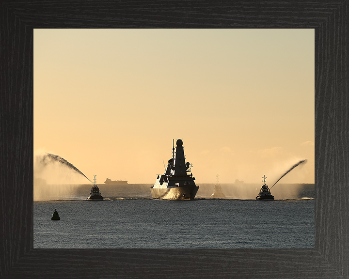 HMS Dauntless (D33) Photo Print - With Tugs 2025 - Royal Navy Type 45 Destroyer Posters, Prints, & Visual Artwork Hampshire Prints 10 x 8 Black Frame No