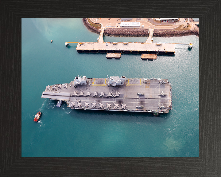 HMS Prince of Wales (R09) Photo Print - Visits Darwin 2025 - Royal Navy Queen Elizabeth Class Aircraft Carrier Hampshire Prints 10 x 8 Black Frame No
