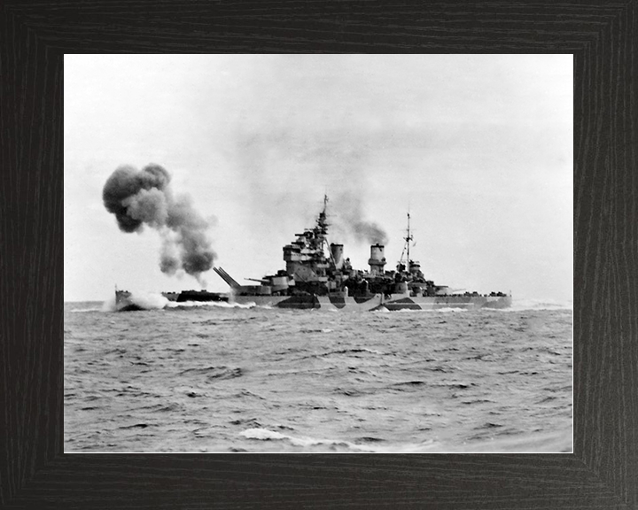 HMS Anson (79) Royal Navy King George V Class Battleship Firing Photo Print Wall Art Decor Posters, Prints, & Visual Artwork Hampshire Prints 10 x 8 Black Frame No