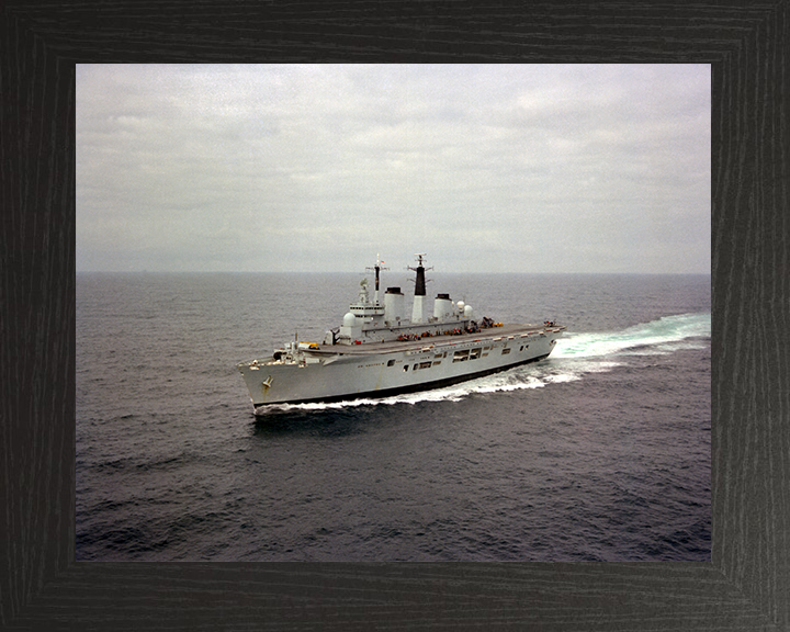 HMS Invincible (R05) Photo Print - At Sea 1982 - Royal Navy Invincible Class Aircraft Carrier Hampshire Prints 10 x 8 Black Frame No