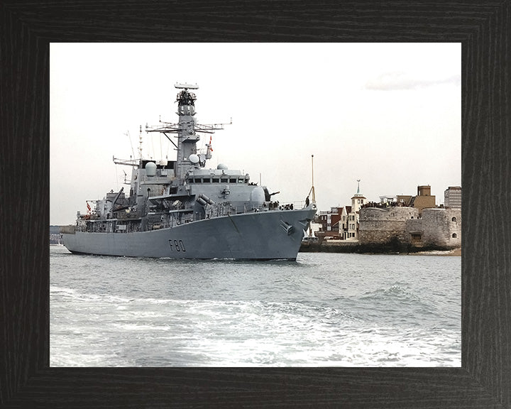 HMS Grafton (F80) Photo Print - Leaving Portsmouth - Royal Navy Type 23 Frigate Hampshire Prints 10 x 8 Black Frame No