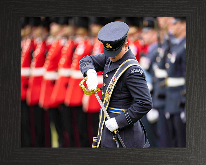 RAF Regiment officer replacing sword Photo Print - Royal Air Force Hampshire Prints 10 x 8 Black Frame No