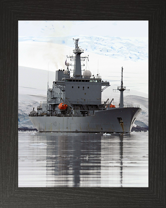 HMS Scott (H131) Photo Print - Starboard Reflections - Royal Navy Ocean Survey Vessel Hampshire Prints 10 x 8 Black Frame No