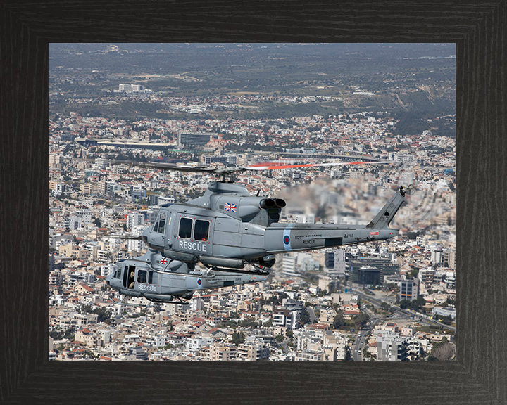 RAF Griffin HA2 Helicopters in flight Photo Print - Royal Air Force Aircraft Hampshire Prints 10 x 8 Black Frame No