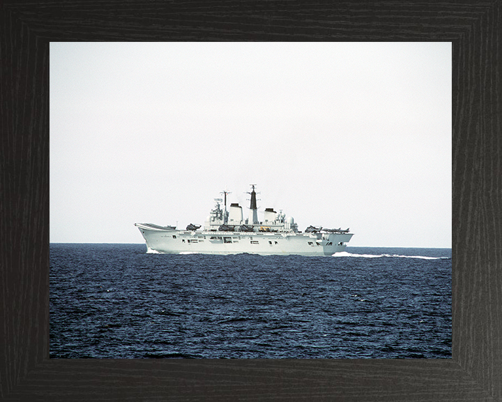 HMS Ark Royal (R07) Photo Print - At Sea 1986 - Royal Navy Invincible Class Aircraft Carrier Hampshire Prints 10 x 8 Black Frame No