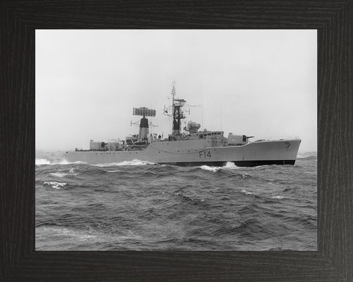 HMS Leopard (F14) Photo Print - At Sea 1973 - Royal Navy Leopard Class Frigate Hampshire Prints 10 x 8 Black Frame No