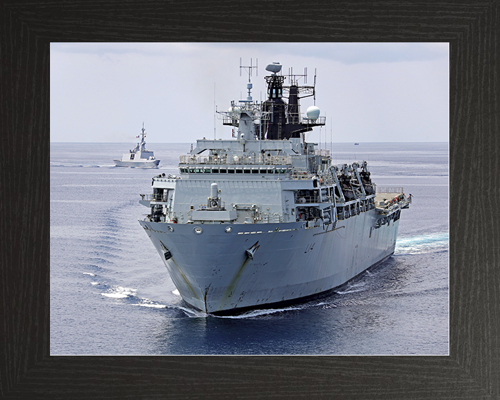 HMS Albion (L14) Royal Navy Albion Class Amphibious Ship High Port Bow View Photo Print Wall Art Naval Decor Posters, Prints, & Visual Artwork Hampshire Prints 10 x 8 Black Frame No