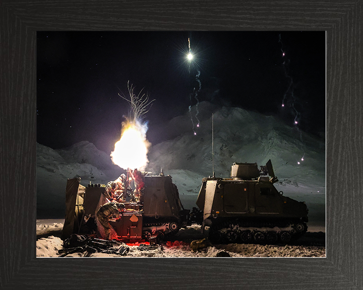 Royal Marine Commando Mortar Team Firing at Night Photo Print 45 Commando Marines Wall Art Military Decor UK Posters, Prints, & Visual Artwork Hampshire Prints 10 x 8 Black Frame No