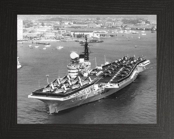HMS Victorious (R38) Photo Print - leaving Portsmouth - Royal Navy Illustrious Class Aircraft Carrier Hampshire Prints 10 x 8 Black Frame No