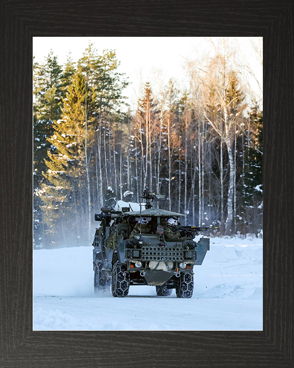 British Army Soldier operating a Jackal 2 Vehicle in the Snow Photo Print Wall Art Military Decor Posters, Prints, & Visual Artwork Hampshire Prints 10 x 8 Black Frame No