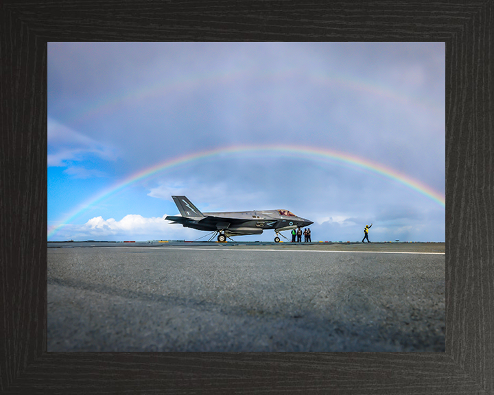 RAF F-35B Lightning with rainbow Photo Print - Royal Air Force Aircraft Hampshire Prints 10 x 8 Black Frame No