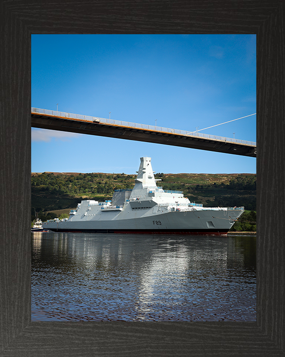 HMS Cardiff (F89) Photo Print - Under Tow - Royal Navy Type 26 Frigate Hampshire Prints 10 x 8 Black Frame No