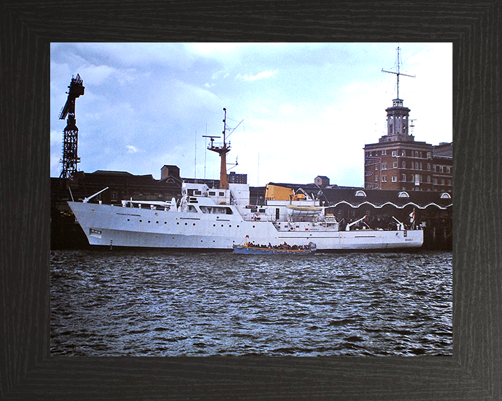 HMS Beagle (A319) Photo Print - Portsmouth 1982 - Royal Navy Bulldog Class Survey Vessel Hampshire Prints 10 x 8 Black Frame No