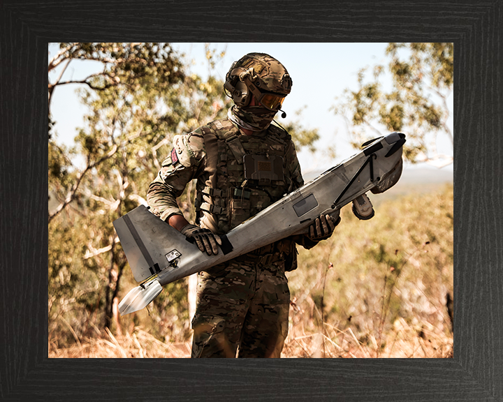 Royal Marines Commando with Puma Drone Photo Print - 42 Commando Hampshire Prints 10 x 8 Black Frame No