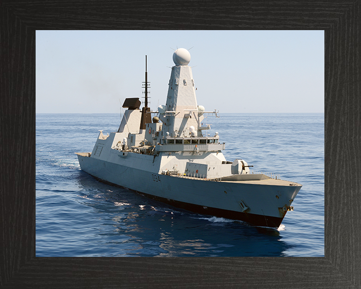 HMS Diamond (D34) Royal Navy Type 45 Destroyer High Starboard Bow View Photo Print Wall Art Decor Posters, Prints, & Visual Artwork Hampshire Prints 10 x 8 Black Frame No