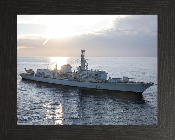 HMS Northumberland (F238) Photo Print - Starboard View at Sunset - Royal Navy Type 23 Frigate Hampshire Prints 10 x 8 Black Frame No