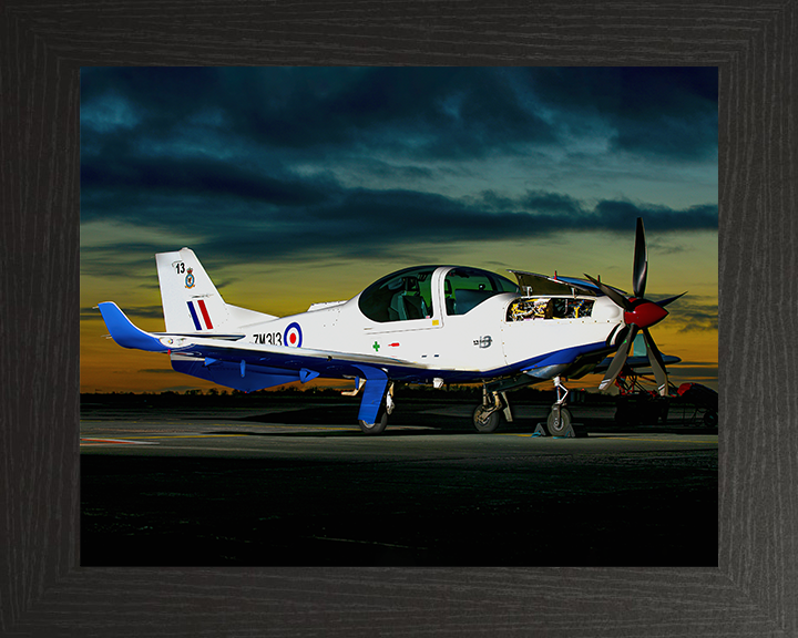 RAF Grob Prefect at sunset Photo Print - Royal Air Force Aircraft Hampshire Prints 10 x 8 Black Frame No