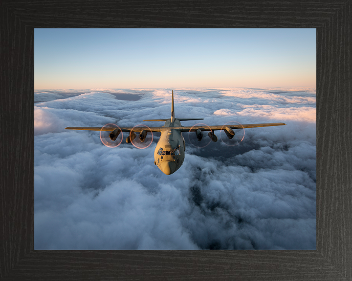 RAF C130J Hercules Flying above the Clouds 2018 Photo Print - Royal Air Force Aircraft Posters, Prints, & Visual Artwork Hampshire Prints 10 x 8 Black Frame No