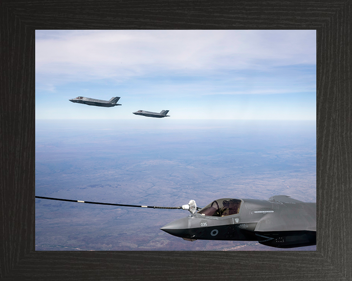 RAF F-35B Lightening II Air to Air Refuelling Photo Print - Royal Air Force Aircraft Hampshire Prints 10 x 8 Black Frame No