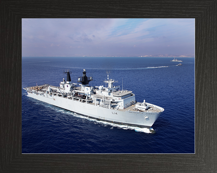 HMS Albion (L14) Royal Navy Albion Class Amphibious Ship High Starboard Bow View Photo Print Wall Art Naval Decor Posters, Prints, & Visual Artwork Hampshire Prints 10 x 8 Black Frame No