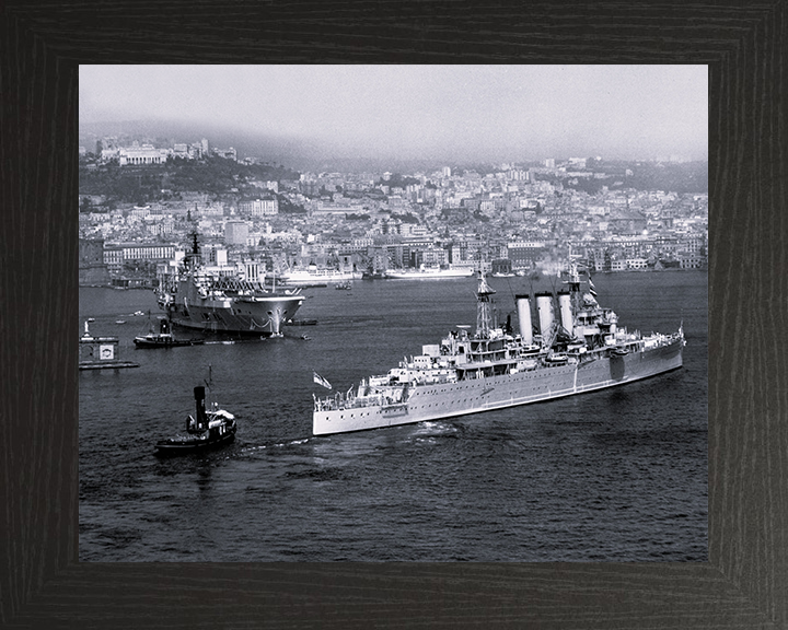 HMS Cumberland (57) Royal Navy County Class Cruiser Warship Naples 1955 Photo Print Wall Art Decor Posters, Prints, & Visual Artwork Hampshire Prints 10 x 8 Black Frame No