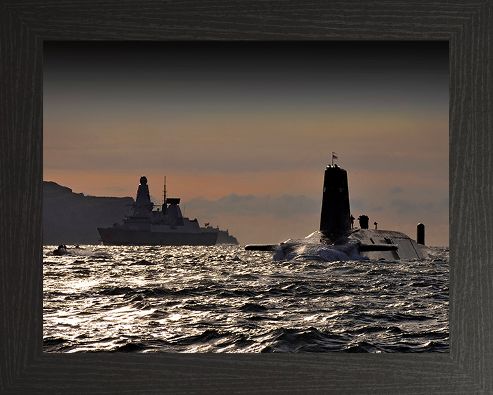 HMS Vanguard (S28) Photo Print - With HMS Dragon - Royal Navy Vanguard Class Submarine Hampshire Prints 10 x 8 Black Frame No