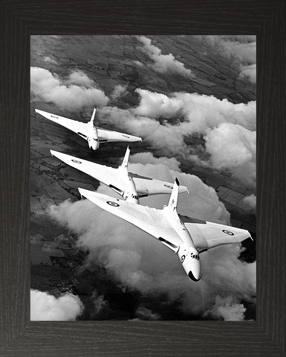 Three Avro Vulcan B1As in flight 1957 Photo Print - Royal Air Force Aircraft Hampshire Prints 10 x 8 Black Frame No