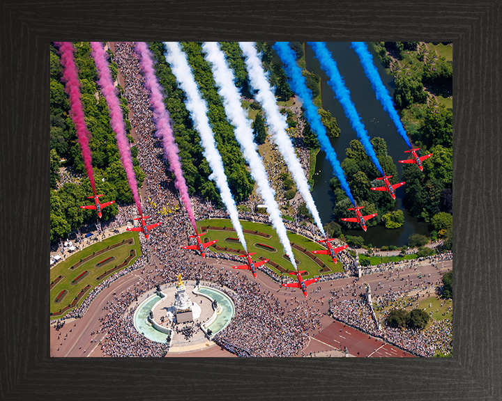 RAF Red Arrows Over Buckingham Palace 2025 Photo Print - Royal Air Force Aircraft Hampshire Prints 10 x 8 Black Frame No