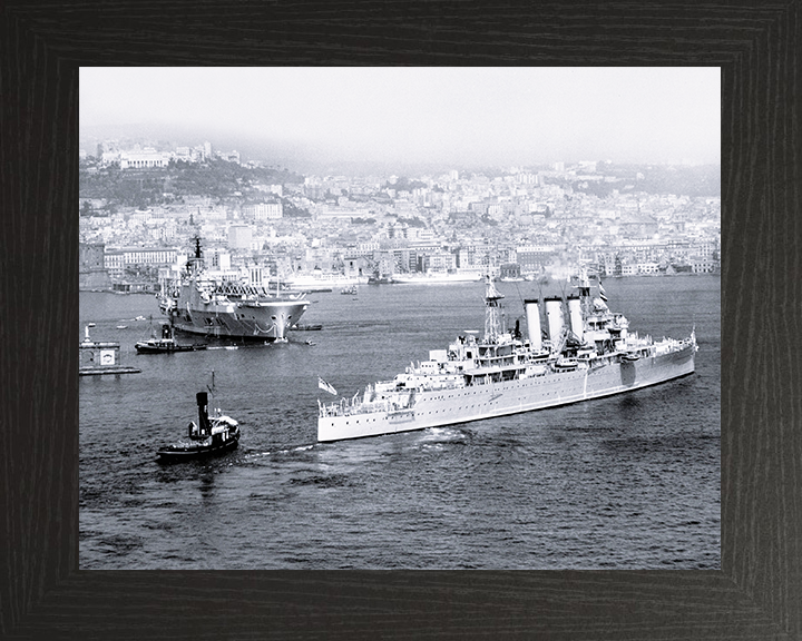 HMS Cumberland (57) Royal Navy County Class Cruiser Warship Naples 1955 Photo Print Wall Art Decor Posters, Prints, & Visual Artwork Hampshire Prints 10 x 8 Black Frame No