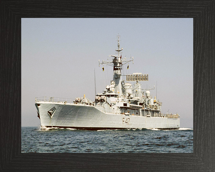 HMS Danae (F47) Royal Navy Leander Class Frigate Low Port Bow View Photo Print Wall Art Decor Posters, Prints, & Visual Artwork Hampshire Prints 10 x 8 Black Frame No