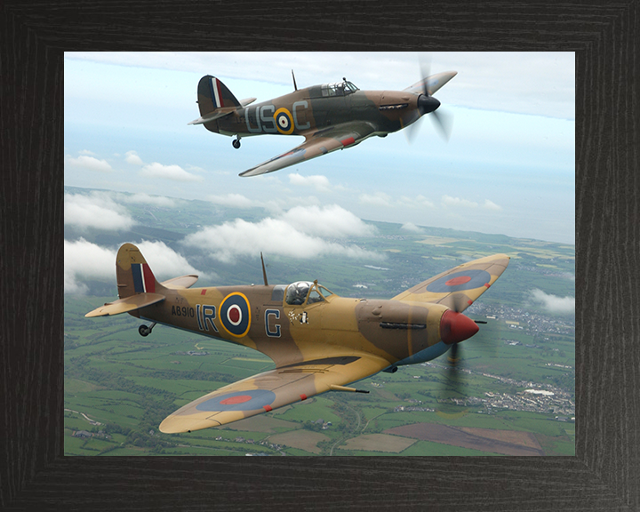 RAF Spitfire And Hurricane Planes flying over Lincolnshire Photo Print - Royal Air Force Aircraft Posters, Prints, & Visual Artwork Hampshire Prints 10 x 8 Black Frame No