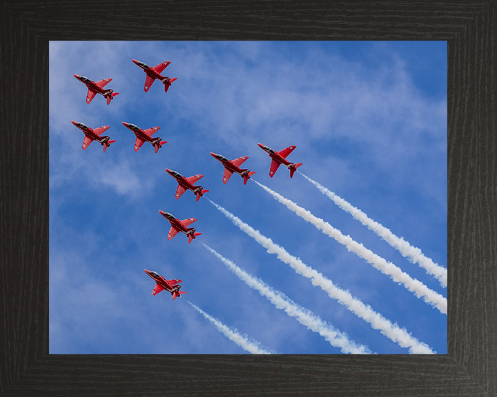 RAF Red Arrows in Formation 2025 Photo Print - Royal Air Force Aircraft Hampshire Prints 10 x 8 Black Frame No