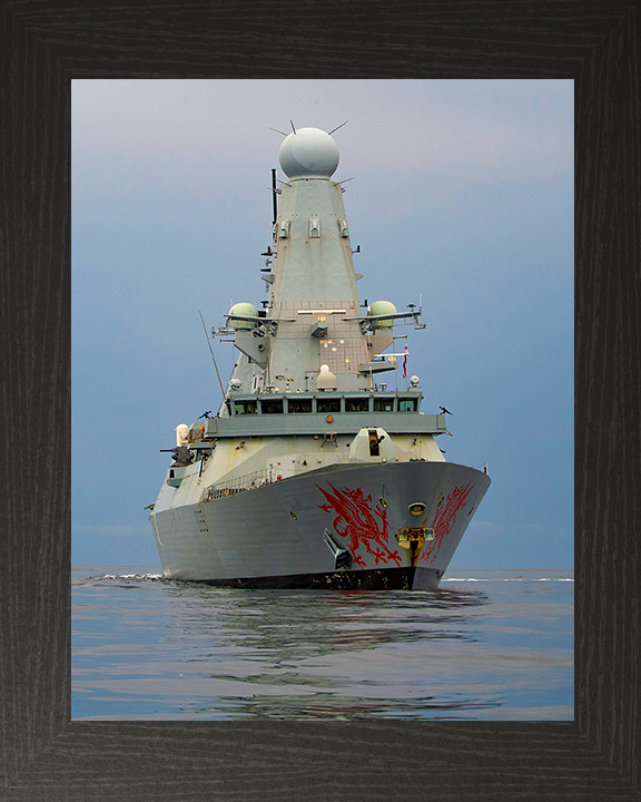 HMS Dragon (D35) Royal Navy Type 45 Destroyer Low Starboard Bow View Photo Print Wall Art Decor Posters, Prints, & Visual Artwork Hampshire Prints 10 x 8 Black Frame No