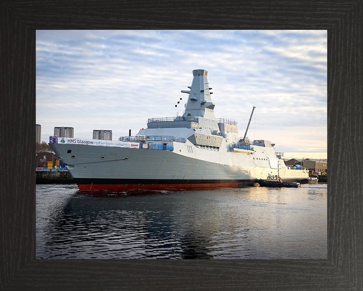 HMS Glasgow (F88) Photo Print - Scotstoun Shipyard 2022 - Royal Navy Type 26 Frigate Posters, Prints, & Visual Artwork Hampshire Prints 10 x 8 Black Frame No