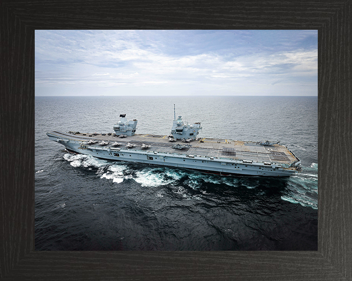 HMS Prince of Wales (R09) Photo Print - At Sea 2025 - Royal Navy Queen Elizabeth Class Aircraft Carrier Hampshire Prints 10 x 8 Black Frame No