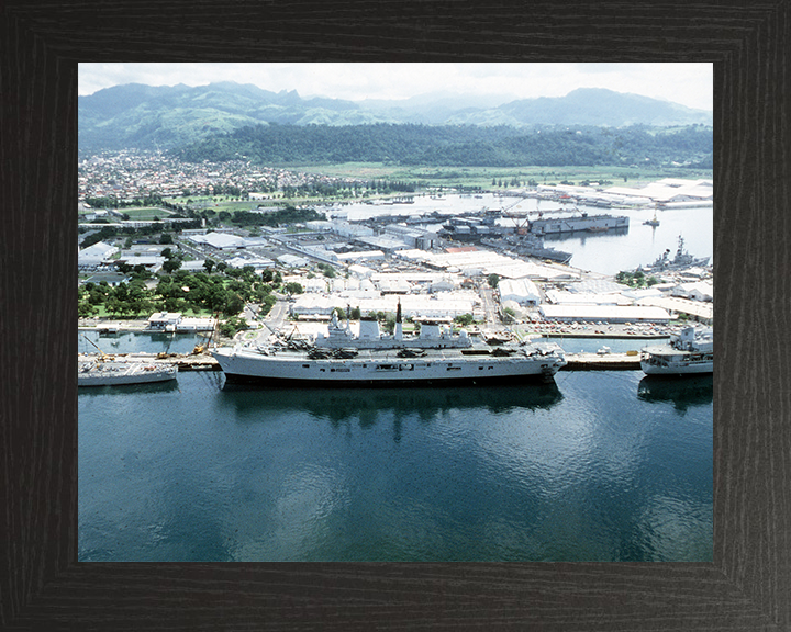 HMS Ark Royal (R07) Photo Print - Subic Bay 1988 - Royal Navy Invincible Class Aircraft Carrier Hampshire Prints 10 x 8 Black Frame No