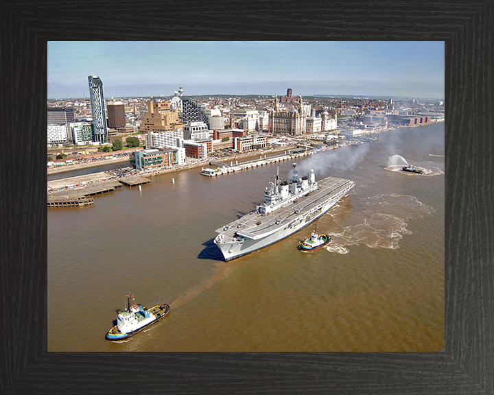 HMS Ark Royal (R07) Photo Print - Departs Liverpool 2008 - Royal Navy Invincible Class Aircraft Carrier Hampshire Prints 10 x 8 Black Frame No