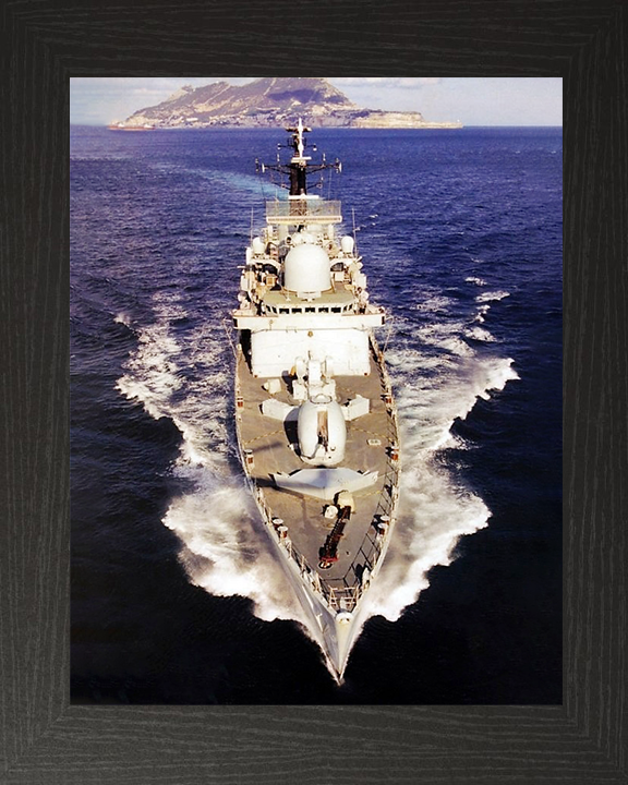 HMS Cardiff (D108) Royal Navy Type 42 Destroyer Off Gibraltar Photo Print Wall Art Decor Posters, Prints, & Visual Artwork Hampshire Prints 10 x 8 Black Frame No