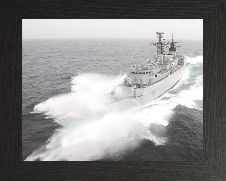 HMS Chatham (F87) Royal Navy Type 22 Frigate Breaking Waves Photo Print Wall Art Decor Posters, Prints, & Visual Artwork Hampshire Prints 10 x 8 Black Frame No