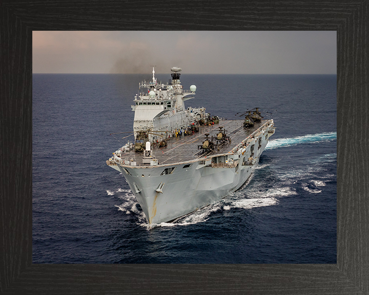 HMS Ocean (L12) Photo Print - Mediterranean 2016 - Royal Navy Landing Platform Helicopter Hampshire Prints 10 x 8 Black Frame No