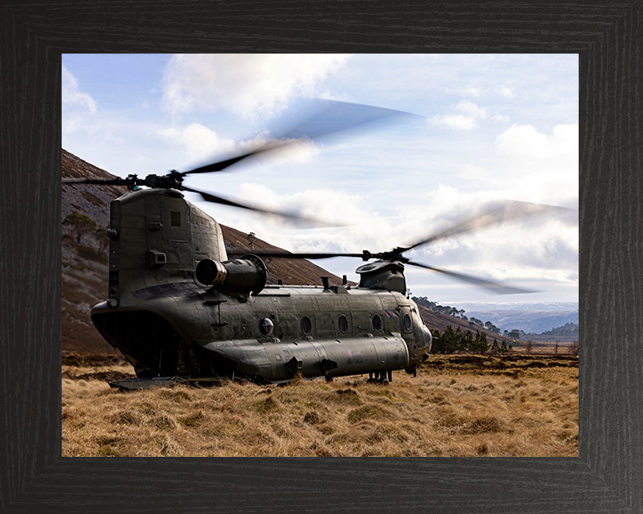 RAF Chinook Helicopter In The Highlands Photo Print - Royal Air Force Aircraft Hampshire Prints 10 x 8 Black Frame No