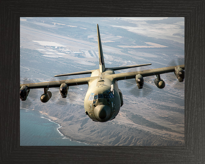RAF C130J C4 Hercules in flight Photo Print - Royal Air Force Aircraft Hampshire Prints 10 x 8 Black Frame No