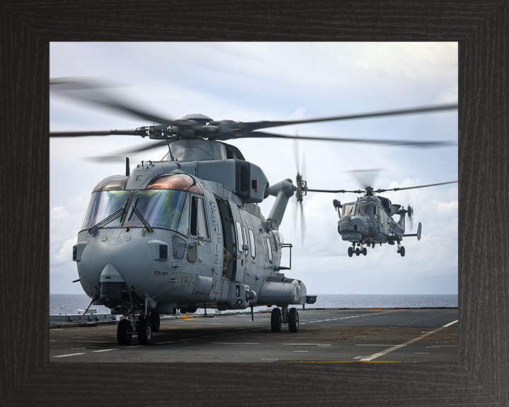 Merlin and Wildcat Helicopter From HMS Prince of Wales Photo Print - Royal Navy Aircraft Hampshire Prints 10 x 8 Black Frame No