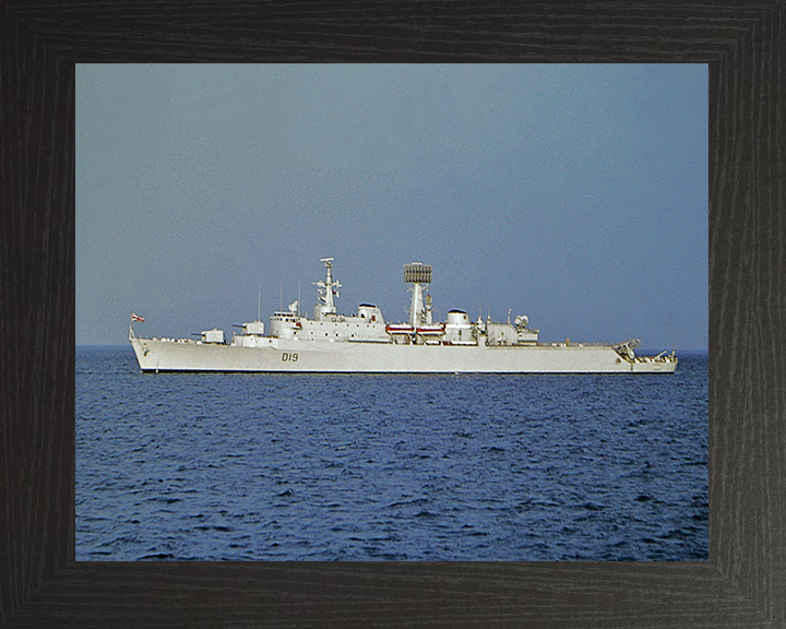 HMS Glamorgan (D19) Photo Print - Port Beam View - Royal Navy County Class Destroyer Hampshire Prints 10 x 8 Black frame No