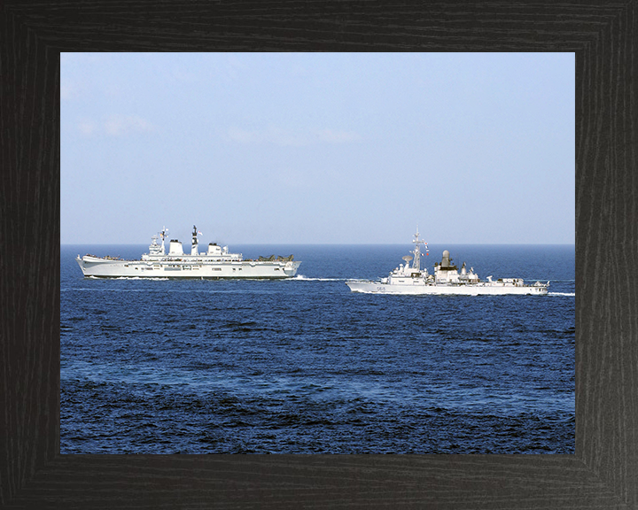 HMS Illustrious (R06) Photo Print - With USS Jean Bart - Royal Navy Invincible Class Aircraft Carrier Hampshire Prints 10 x 8 Black Frame No