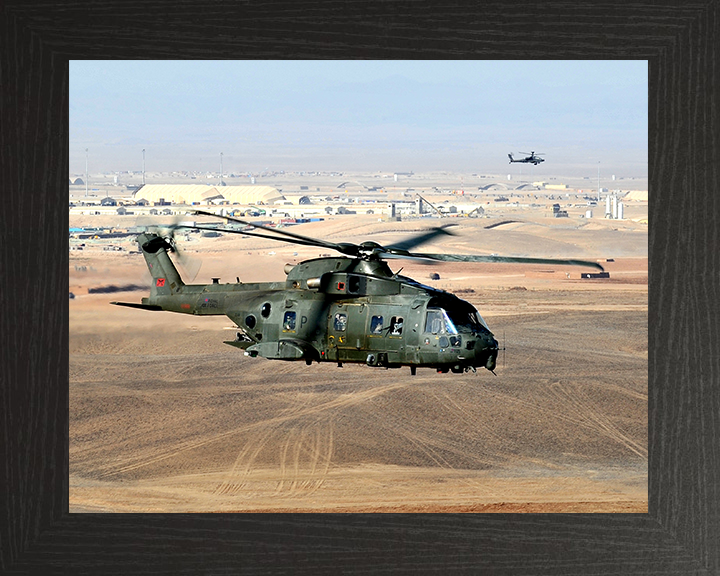 RAF Merlin HC.3 Helicopter in flight Photo Print - Royal Air Force Aircraft Hampshire Prints 10 x 8 Black Frame No