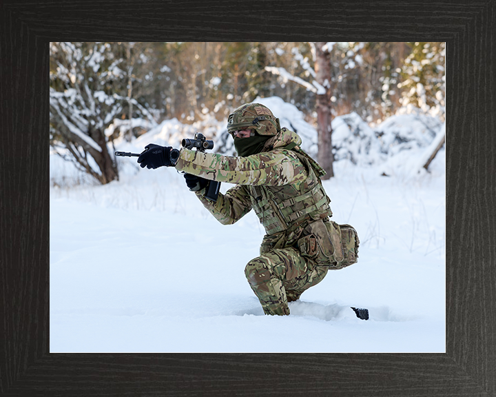 British Army Soldier Aims His Weapon in the snow Photo Print Wall Art Military Poster Posters, Prints, & Visual Artwork Hampshire Prints 10 x 8 Black Frame No
