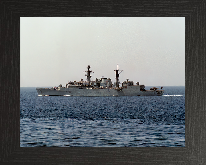 HMS Brazen (F91) Royal Navy Type 22 Frigate Port Beam View at Sea Photo Print Wall Art Decor Posters, Prints, & Visual Artwork Hampshire Prints 10 x 8 Black Frame No